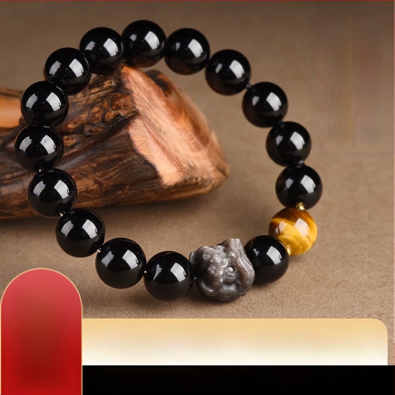 Veleprodajna prirodna obsidijanska narukvica s lavljim motivom za muškarce, godina zodijaka, novi kineski stil, nacionalni trend, kulturna narukvica s perlicama