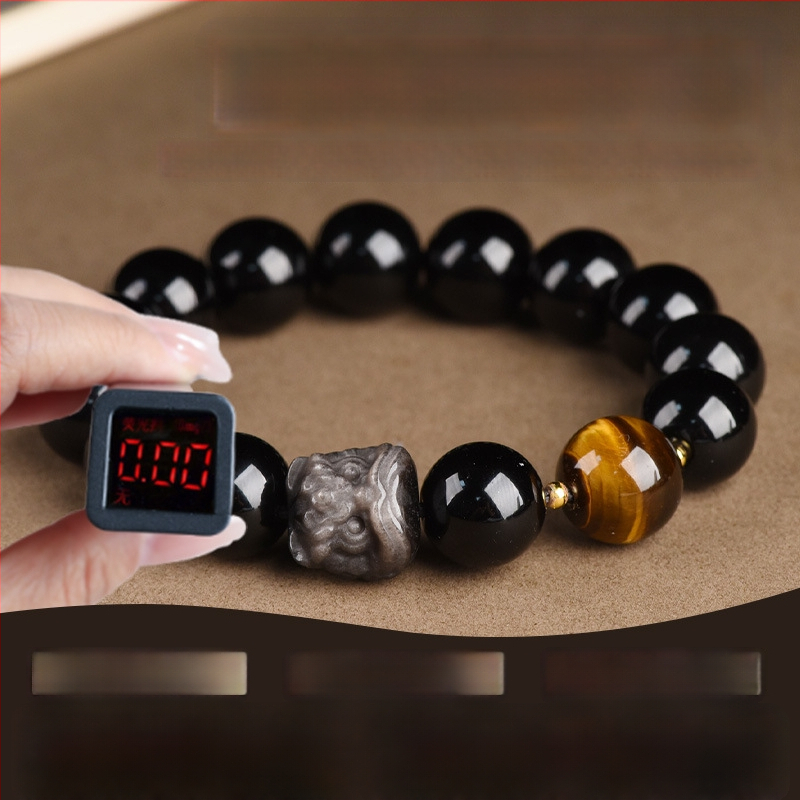 Veleprodajna prirodna obsidijanska narukvica s lavljim motivom za muškarce, godina zodijaka, novi kineski stil, nacionalni trend, kulturna narukvica s perlicama