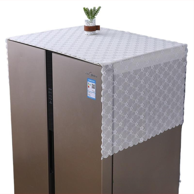 Acoperire superioară frigider cu dantelă – pentru patru uși, brodată, material mătase cu motive florale, tip răcire