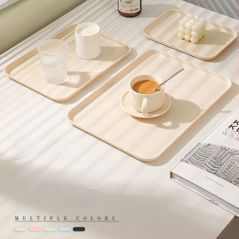 Ins stiliaus stačiakampė serviravimo padėklas restoranams, plastikas PP + kviečių šiaudai, šiaurės dizainas