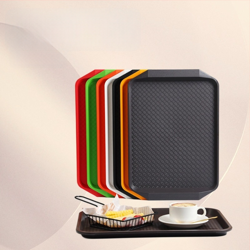 Plastikinė padėklas su medžio raštu – stačiakampė, storas dizainas, atsparus slydimui viešbučiams ir restoranams