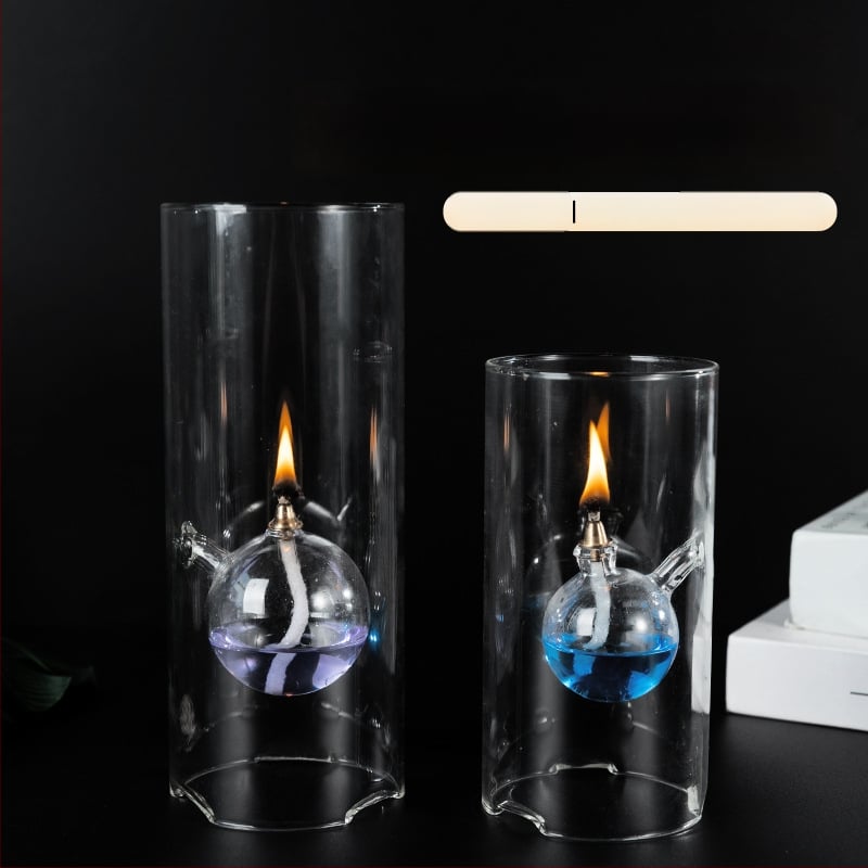 Cilindrična uljana lampa, staklo borosilikat, ručno puhana stakla, stakleni držač za svijeću, geometrijski oblik, jednostavan i moderan stil, viseći ukras, mogućnost otiska logotipa, za vjenčanja, romantične večere, dekor hotela i barova