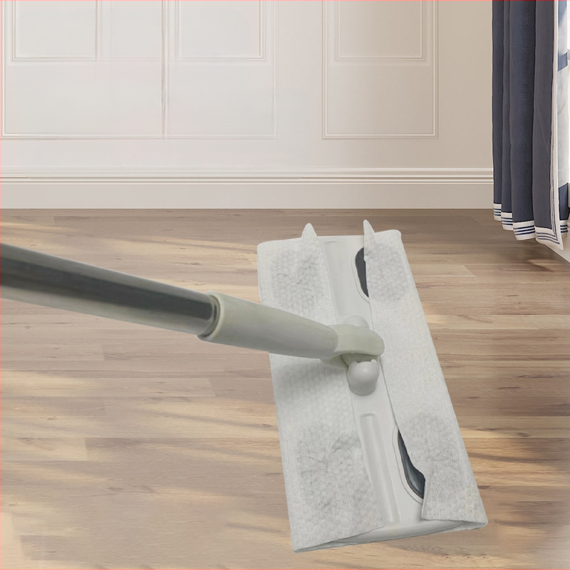 Plokščias šluostytuvas su vienkartinėmis veido servetėlėmis, nerūdijančio plieno kotas, vandens išspaudimo būdas: uždėkite servetėlę ant plokštės, kotas: įprasta lazda + plastinė plokštelė