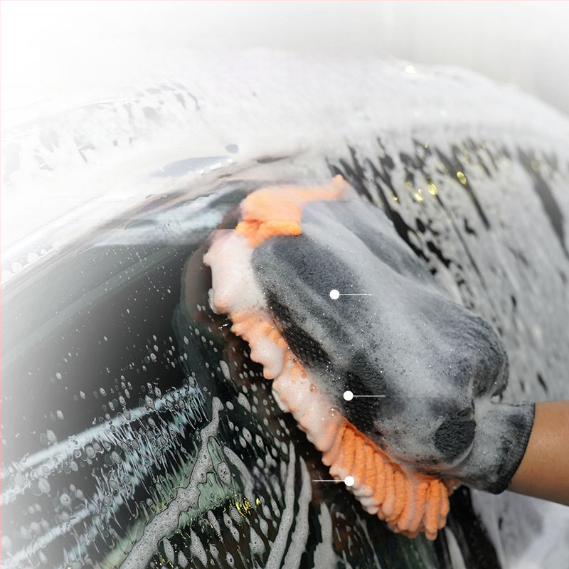 Automobilio plovimo pirštinės su meškiuko letenos pūkuotu dizainu, storesnė Chenille kempinė, dvipusiai atsparios vandeniui, koralinis velūras, pritaikomi