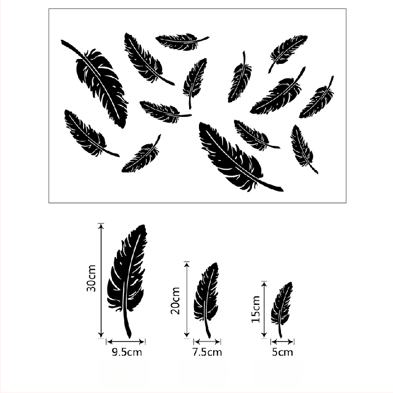 Feather Mirror 3D akrilne naljepnice za zid – samoljepljiva dekoracija za dnevni boravak, spavaću sobu i dječju sobu