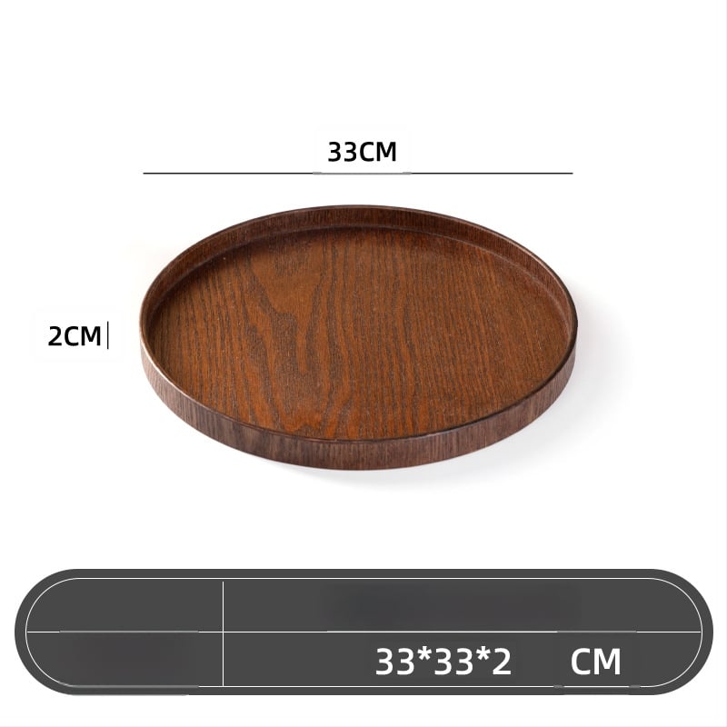 Medinė apvali lėkštė, japonų stilius, vientisas raštas, su logotipo įspaudu