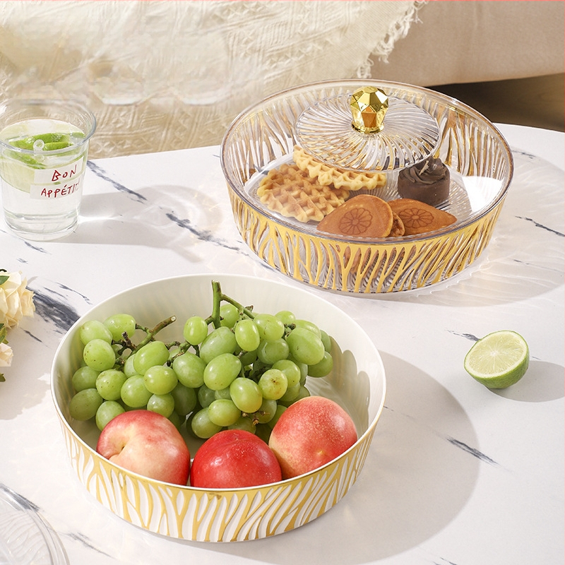 Fedéllel gyümölcstál – műanyag, könnyed luxus textúra, európai stílus, nagy kapacitás száraz gyümölcsre és édességekre