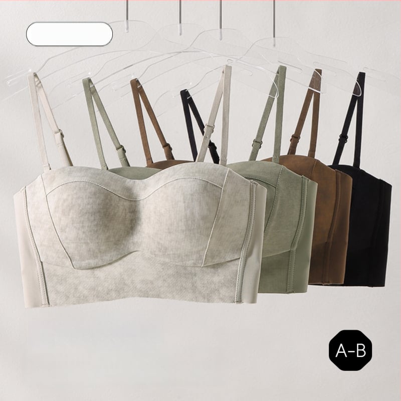 Nesuspaudžiantis belaidis moteriškas liemenėlės, šoninis krūties surinkimas, anti-slydimas, bandeau stilius, pilnas kaušas, nailonas su spandeksu įdaru 30–50%, fiksuoti dirželiai, nugaros užsegimas su keturiais kabliukų rinkiniais