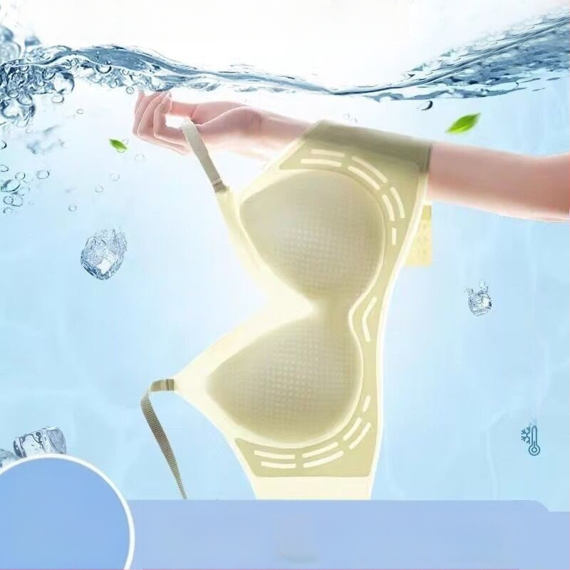 Be siūlių moterų liemenėlė - ultra plona, kvėpuojanti, be vielos, formuojantys kupi (viršus plonas, apačia storesnė), fiksuotos dvigubos petnešos, nugaros dviejų eilių sagtis