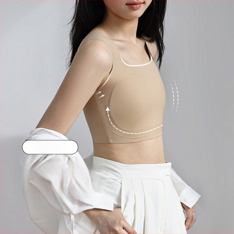 Liquid Foundation liemenėlė moterims — be siūlių, nematoma nugaros dalis, vest stiliaus liekninimo dizainas, pilnas puodelis su plonais formuojamais puodeliais, fiksuoti dvigubi petnešos, be plieno žiedų