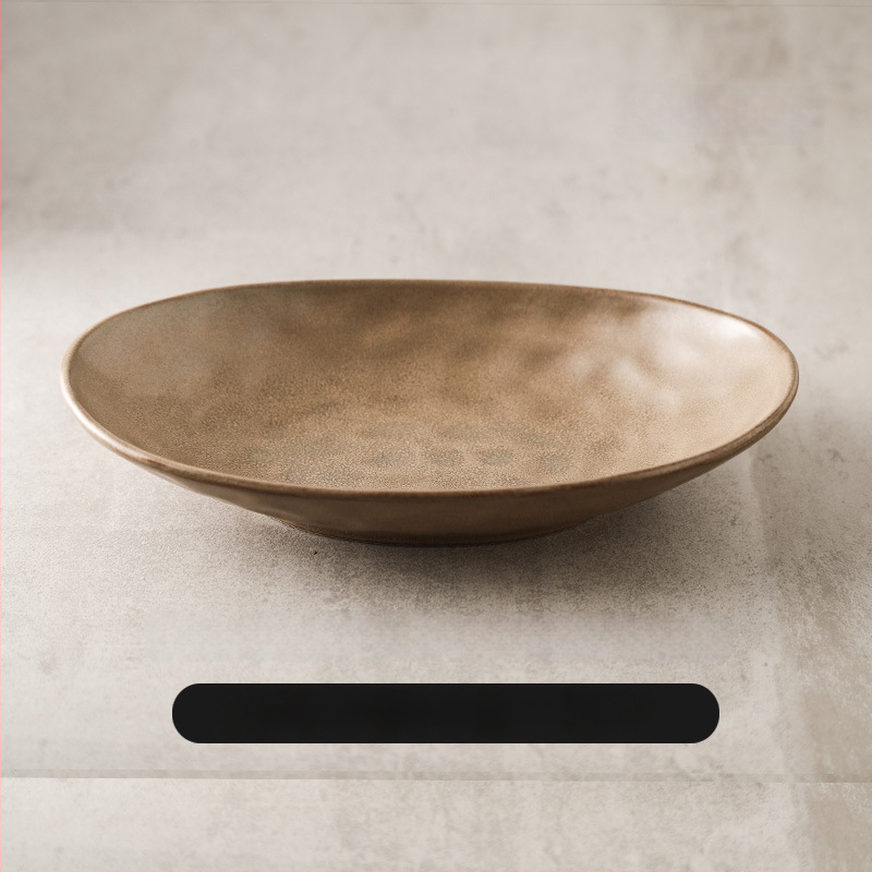 Japonų retro keraminė ovalinė lėkštė, tinkama žuvims, salotoms ir šaltoms patiekalams; mikrobangų krosnelė saugi