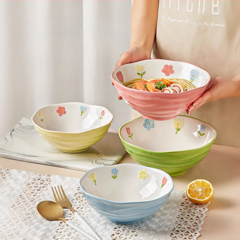 Porcelanska zdjela za juhu s cvjetnim uzorkom, okrugla, pogodna za mikrovalnu pećnicu, podglazirana površina