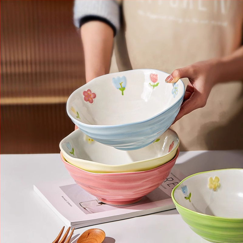 Porcelanska zdjela za juhu s cvjetnim uzorkom, okrugla, pogodna za mikrovalnu pećnicu, podglazirana površina