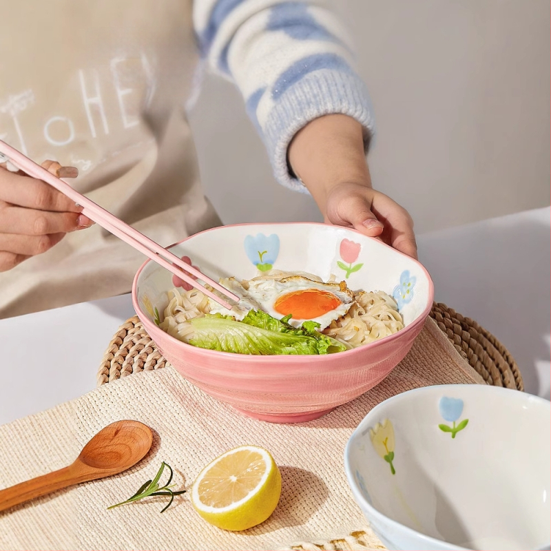 Porcelanska zdjela za juhu s cvjetnim uzorkom, okrugla, pogodna za mikrovalnu pećnicu, podglazirana površina