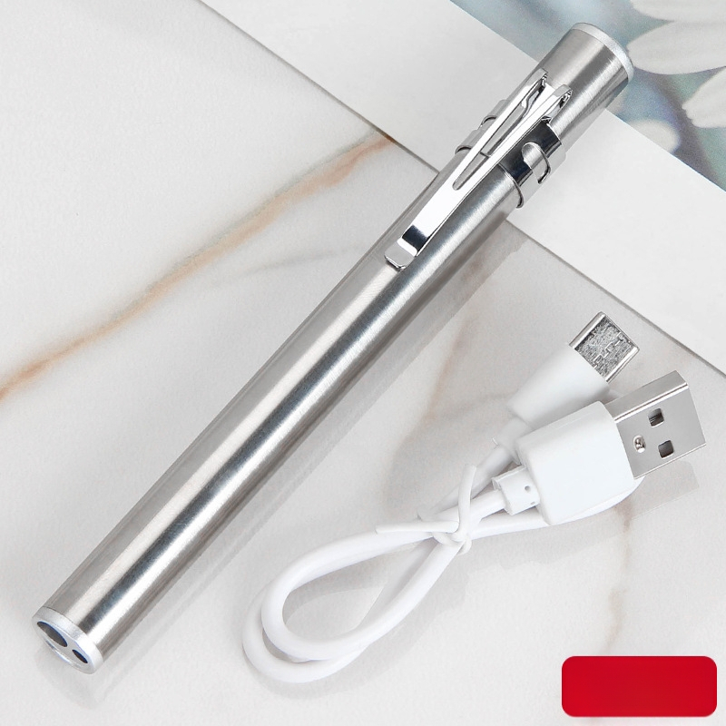 Kézben tartható orvosi vizsgálati toll kettős fényforrással, USB töltés, rozsdamentes acél burkolat, modell FA201B-1