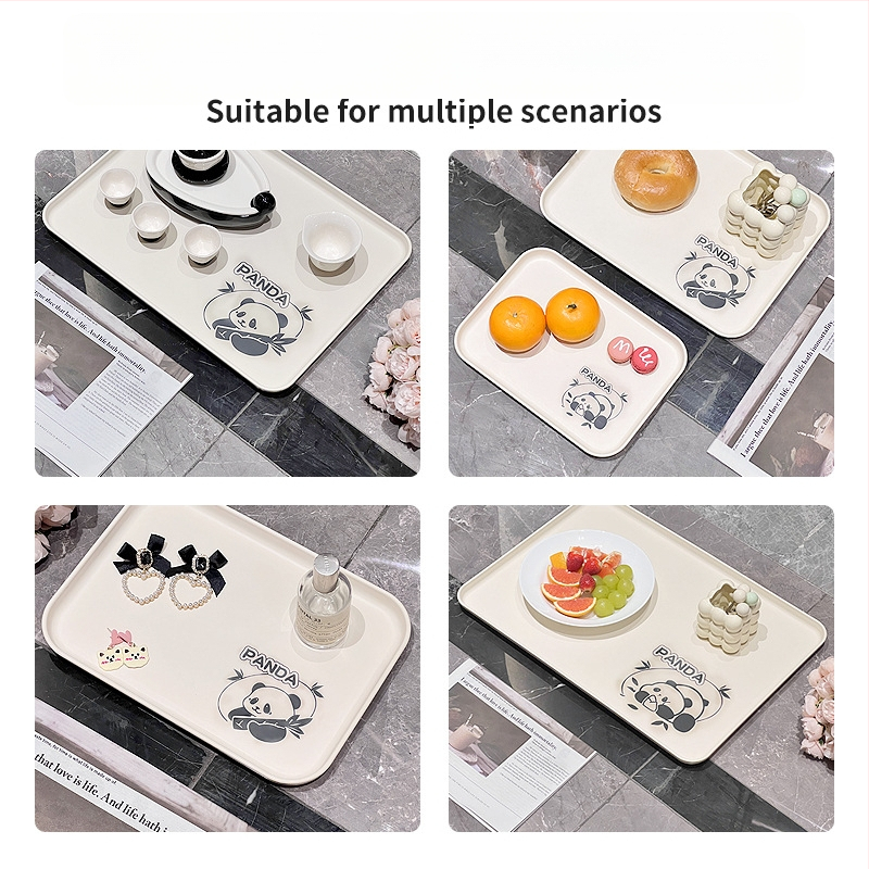 Plastikinis padėklas kvadratinės formos, karikatūrinis raštas, skandinaviškas stilius, glazūruotas paviršius.