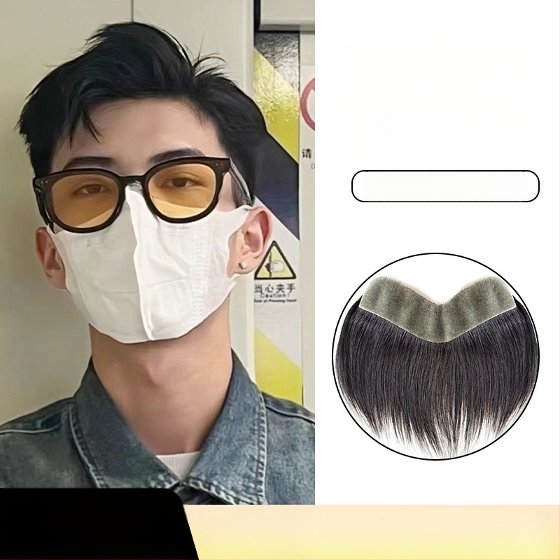 Férfi hajvonal paróka valós emberi hajból, teljesen kézzel készített, M-formájú homlok, egyenes vagy ferde frufru