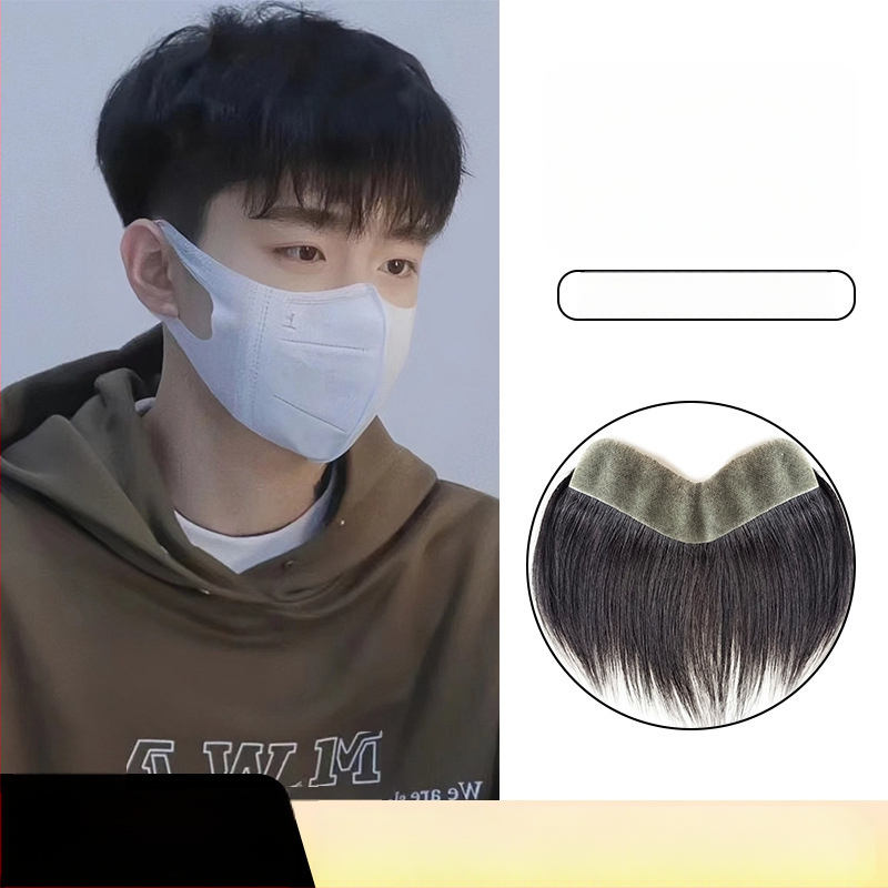 Férfi hajvonal paróka valós emberi hajból, teljesen kézzel készített, M-formájú homlok, egyenes vagy ferde frufru