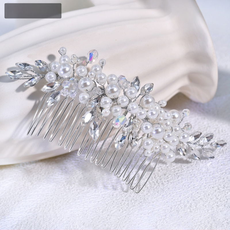 Chenxing plaukų segtukas su perlais ir baltaisiais krištolais, bangų forma, rankų darbo, vestuvėms CX13