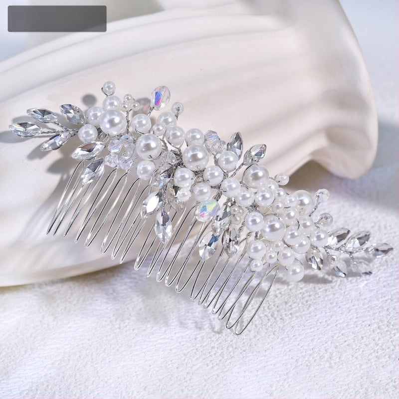 Chenxing plaukų segtukas su perlais ir baltaisiais krištolais, bangų forma, rankų darbo, vestuvėms CX13