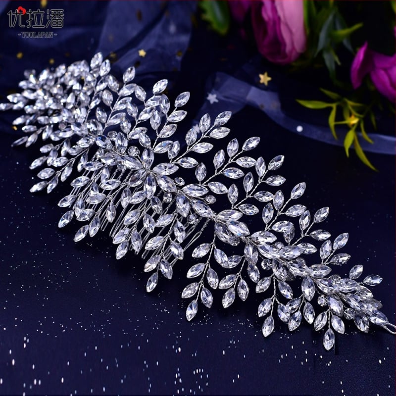 Plaukų šukė – rankų darbo rhinestone vestuvinis papuošalas plaukams (Prekės ženklas: Yulapan; Medžiaga: Rhinestone; Kristalų tipas: Rhinestone; Apdirbimas: rankų darbo)