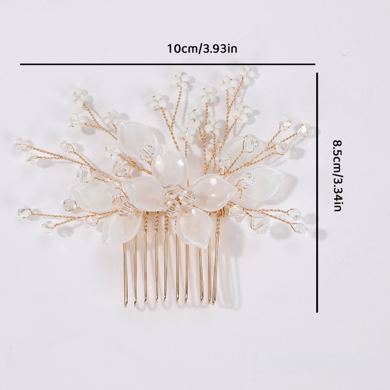 Esküvői hajdísz, kézzel készített gyöngy- és kristálydísz, virágos formájú