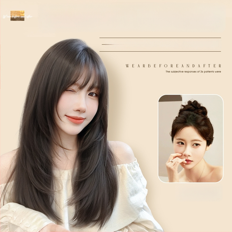 Női teljes paróka — hosszú egyenes haj, hőálló szintetikus szálak, egyenes tincs, mechanikus felépítés