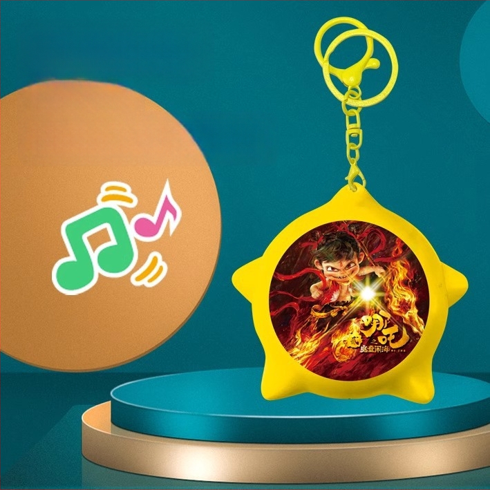 Nezha sjajni ključni lanac s kutijom zvuka – plastični privjesak za školsku torbu, svjetlosni i zvučni efekti, uzrast 14+