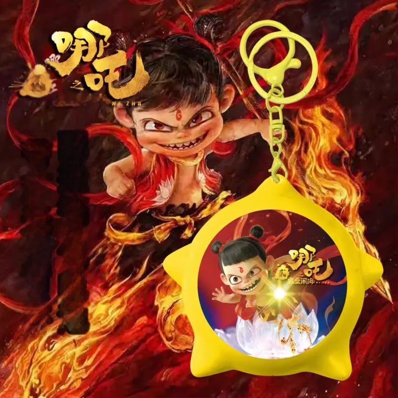 Nezha sjajni ključni lanac s kutijom zvuka – plastični privjesak za školsku torbu, svjetlosni i zvučni efekti, uzrast 14+