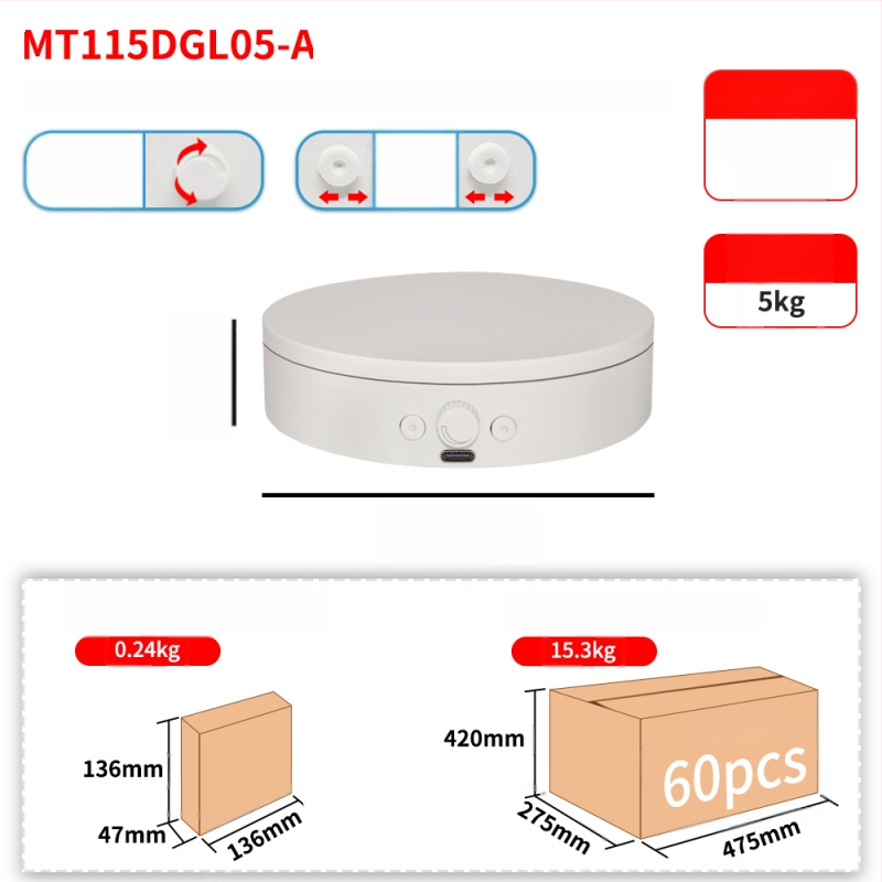 Elektrinė sukama fotografavimo platforma, ABS korpusas, modelis MTxDGL-DGEL, apkrova iki 5 kg