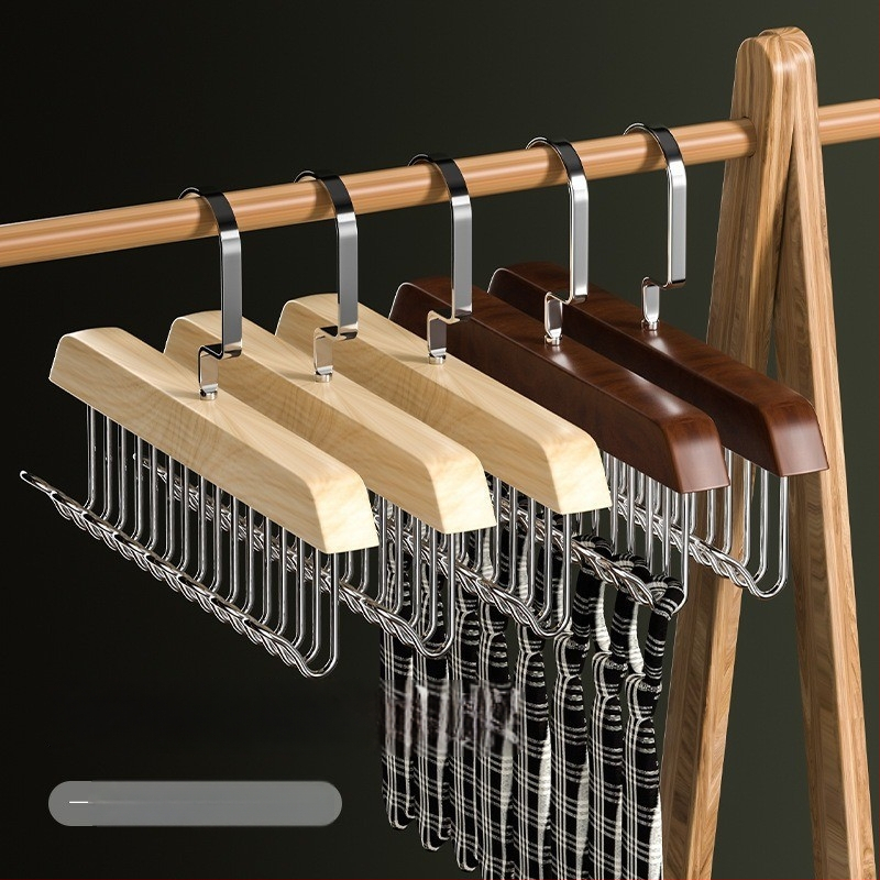 Medinė 8 kabliukų pakabiklis drabužiams, kaklaraišiams ir liemenėms – 2 vnt komplektas, šiuolaikinio minimalistinio stiliaus