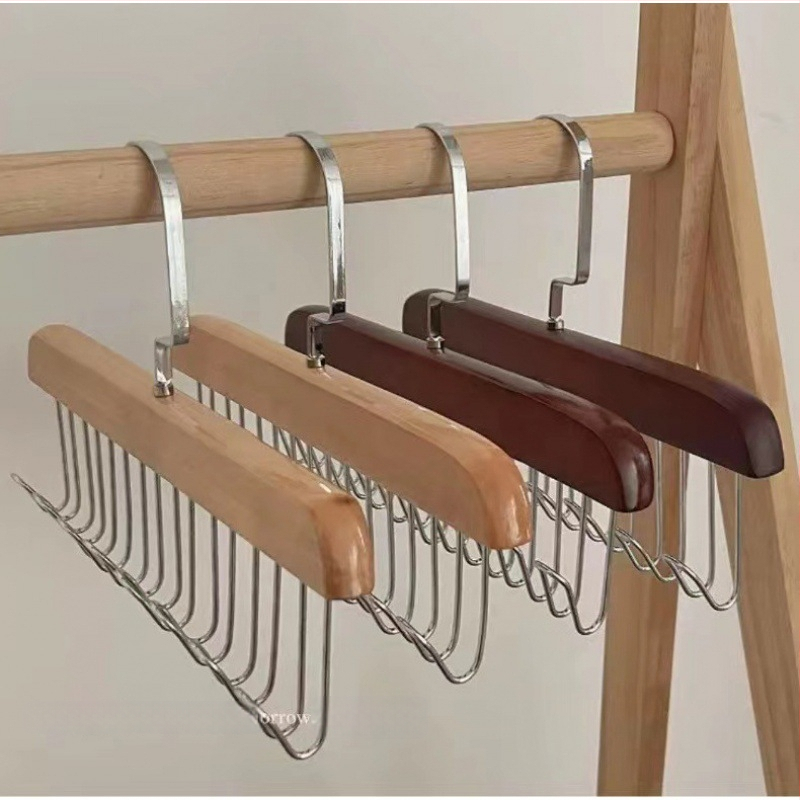 Medinė 8 kabliukų pakabiklis drabužiams, kaklaraišiams ir liemenėms – 2 vnt komplektas, šiuolaikinio minimalistinio stiliaus