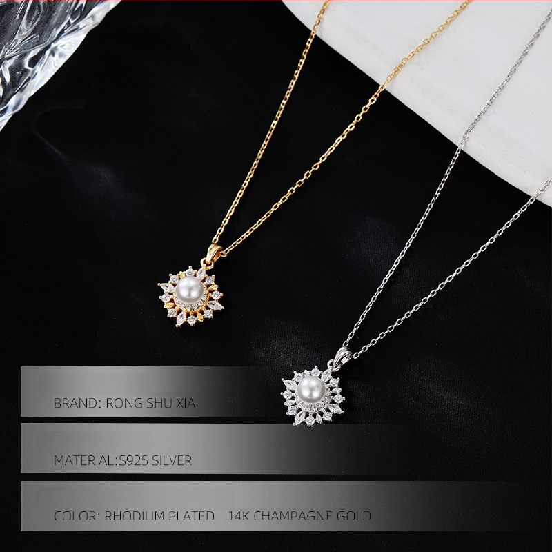 Колие с перлена висулка – ретро стил, геометрична форма, 925 сребро, електроплакиране