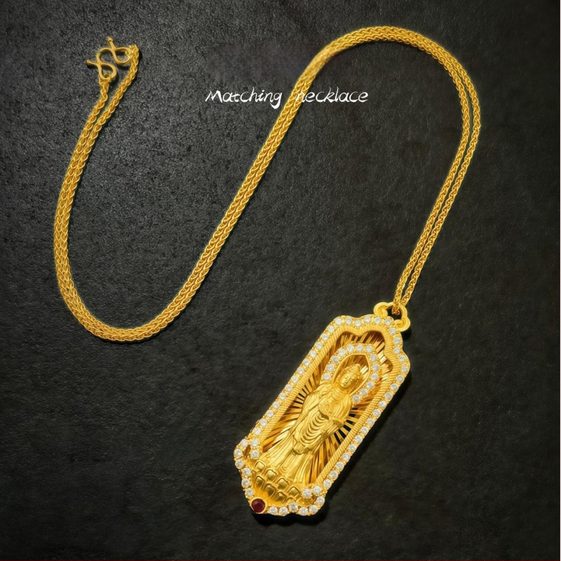 Колие с пет медальона Буда: Гуаньин и геометричен дизайн, позлатен месинг, микро поставяне на камъни, есен 2024, около 10 г