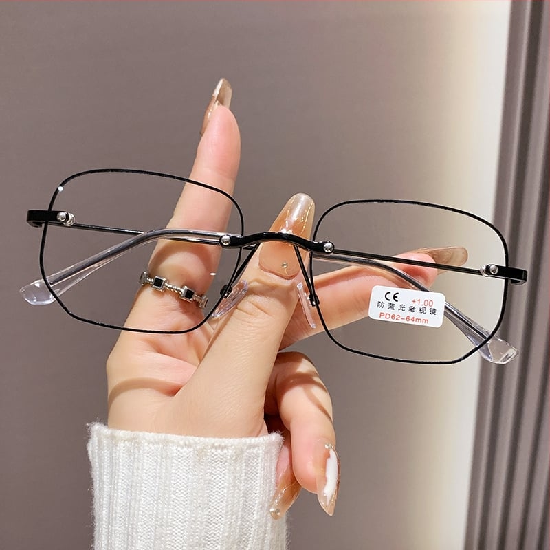 Időseknek szóló olvasó szemüveg - kékfény elleni védelem, PC lencsék, teljes keret, műanyag+fém keret, kerek keret