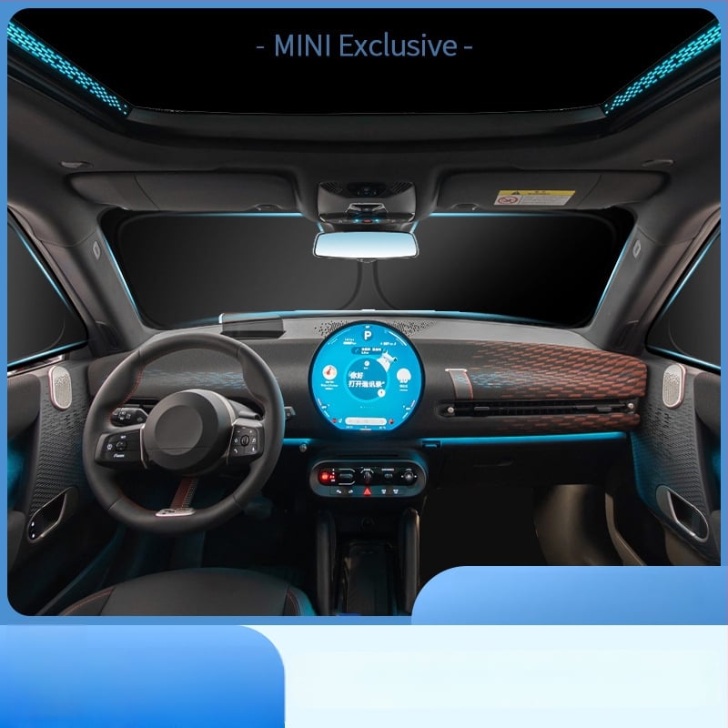 Automobilio saulės skydelis MINI Cooper iš carAwait – titano medžiaga, plokščias montavimas, logotipo spauda įmanoma