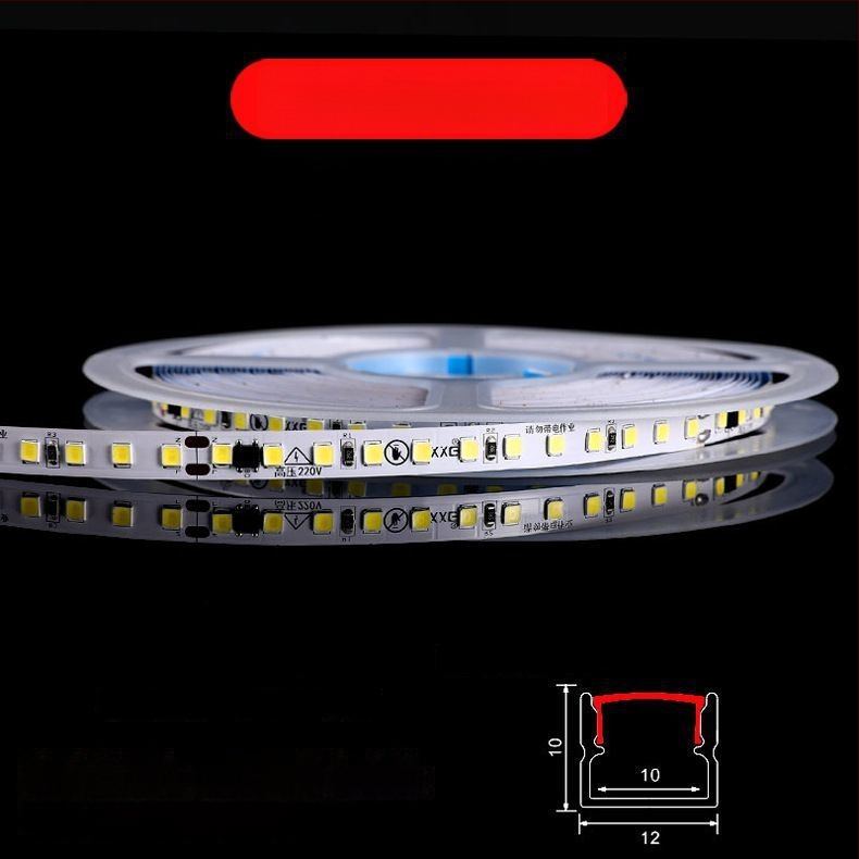 Monokróm LED szalag 220V – lineáris beépített világítás vitrinekhez, öntapadós dekoratív fénycsík, 10–15W, Xing jian LED chip, CRI 60–79