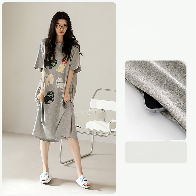 Moteriški medvilniniai viengubiai naktiniai, apvalios kaklo, 3/4 rankovės, vidutinio ilgio sijonas, 95-100% medvilnė