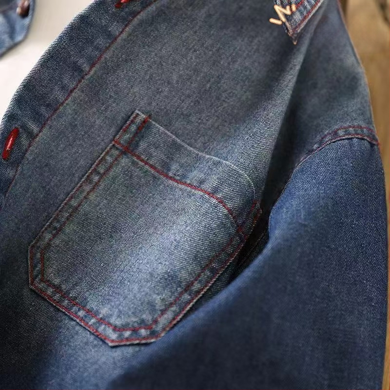 Muška denim košulja jakna za dječake, dugi rukav, srednja do velike veličine, moderan proljetno-jesenski stil