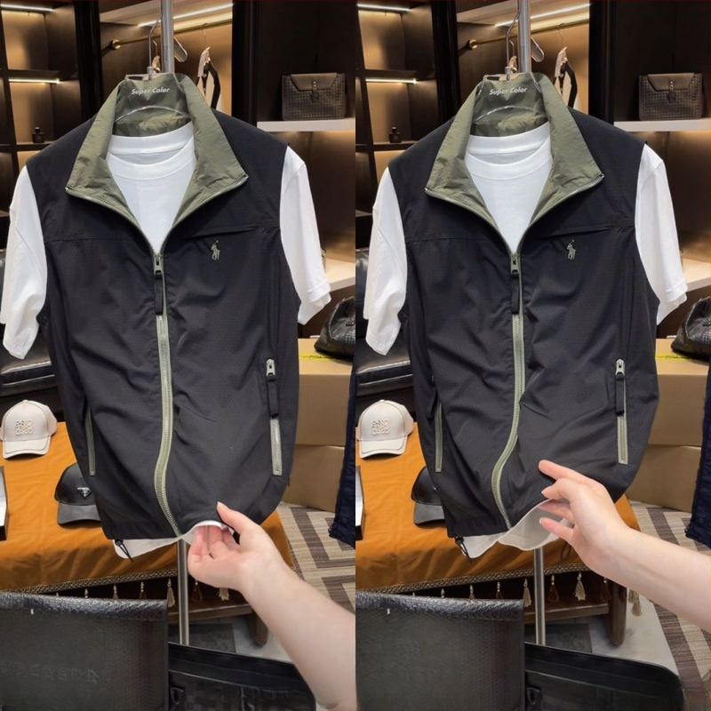 Crna vanjska vesta u stilu samuraja – visokokvalitetna, ljetna ležerna moda, zip, bočni džepovi