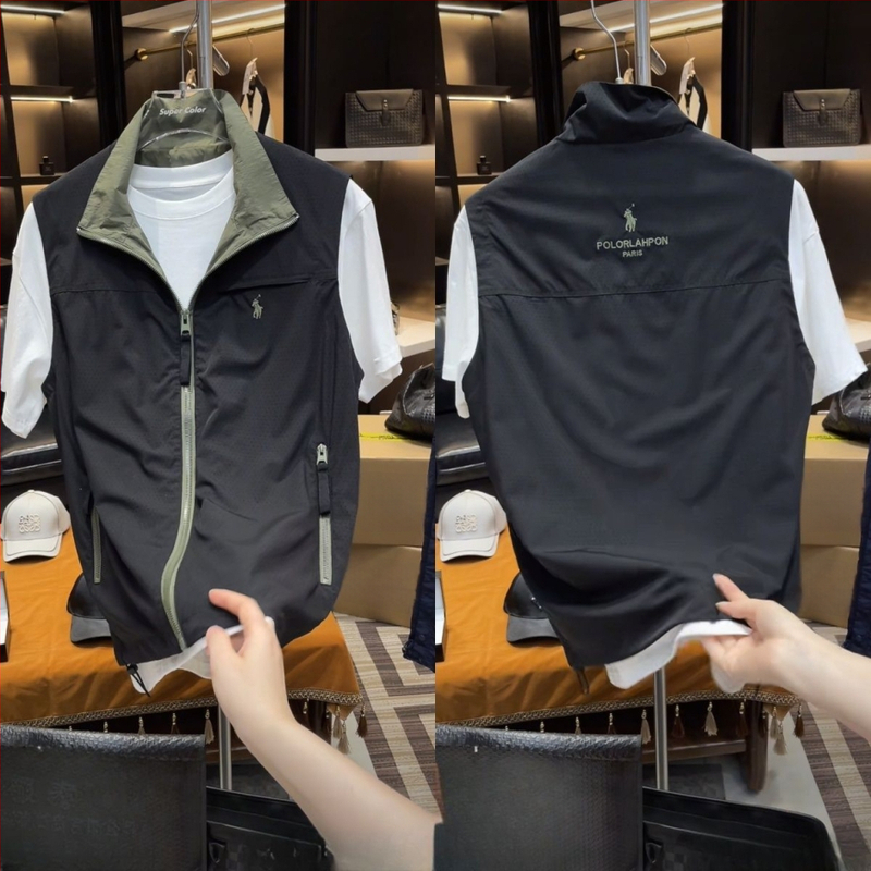 Crna vanjska vesta u stilu samuraja – visokokvalitetna, ljetna ležerna moda, zip, bočni džepovi