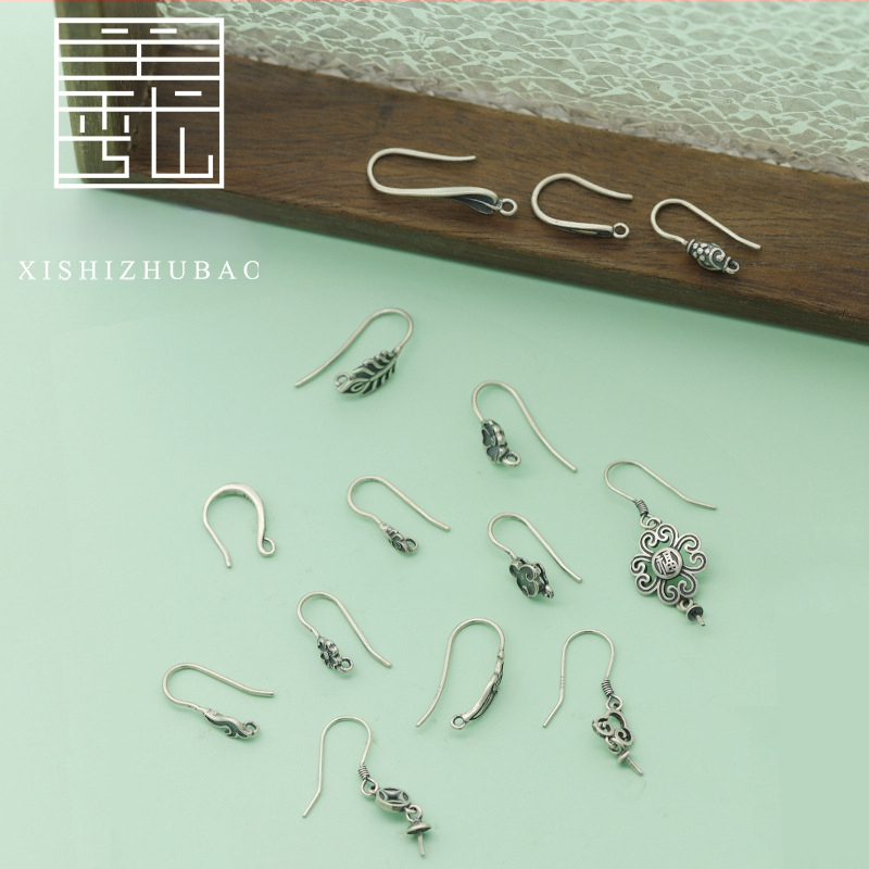 S925 sidabro ausų kabliukas – vintage matinė apdaila, mažas gėlių totemas, pusiau gatavas DIY papuošalas