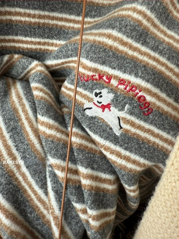 Ženski hoodie s kapuljom od mekanog pliša, vezeni motiv psa i prugasti uzorak, jesen-zima, udoban ležeran kroj