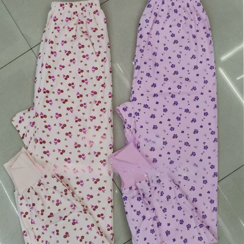 Γυναικείοι παντελόνες από βαμβάκι με φλοράλ εκτύπωση, ζεστά, μονής στρώσης, 100% βαμβάκι, βάρος ύφασματος 181–200 g/m²