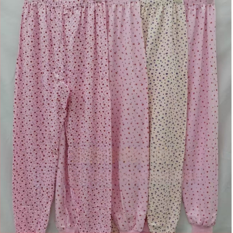 Γυναικείοι παντελόνες από βαμβάκι με φλοράλ εκτύπωση, ζεστά, μονής στρώσης, 100% βαμβάκι, βάρος ύφασματος 181–200 g/m²