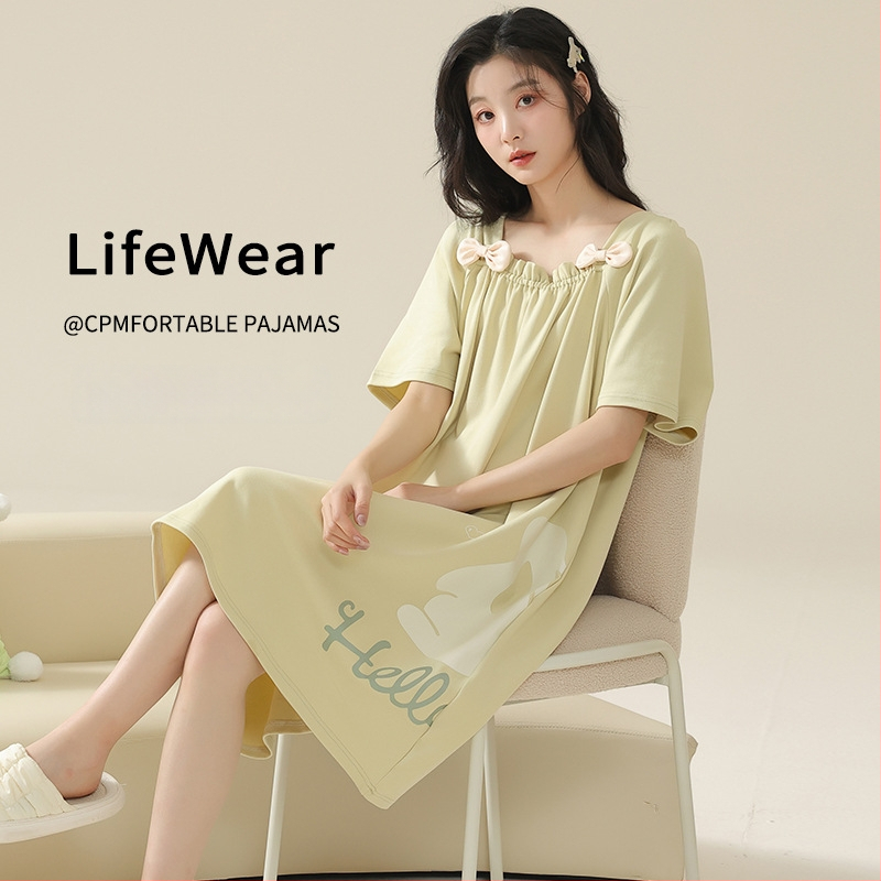 Moteriška medvilninė nakčiai vasarai — midi ilgis, apvalus kaklas, 3/4 rankovės, 100% medvilnė, kvėpuojanti