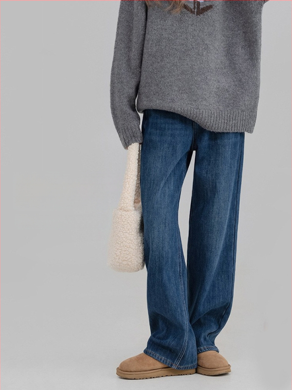 Nėščiųjų džinsai iš denimo – fliso pamušalas, pilvo palaikymas, 70% medvilnė, plačios kelnės, grindų ilgio