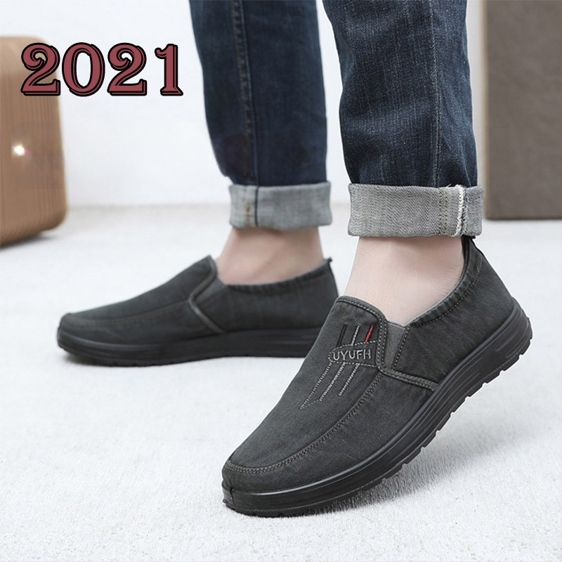 Pantofi casual bărbați slip-on din pânză, vârf rotund, partea superioară din pânză de bumbac, căptușeală respirabilă, talpă PU, profil redus