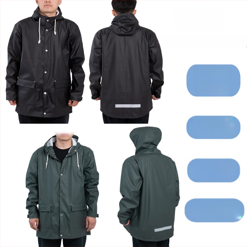 Ανδρικό αδιάβροχο παλτό με κουκούλα, στάσιμος γιακάς, κλείσιμο με κουμπιά σε μία σειρά, αδιάβροχο-αναπνέον