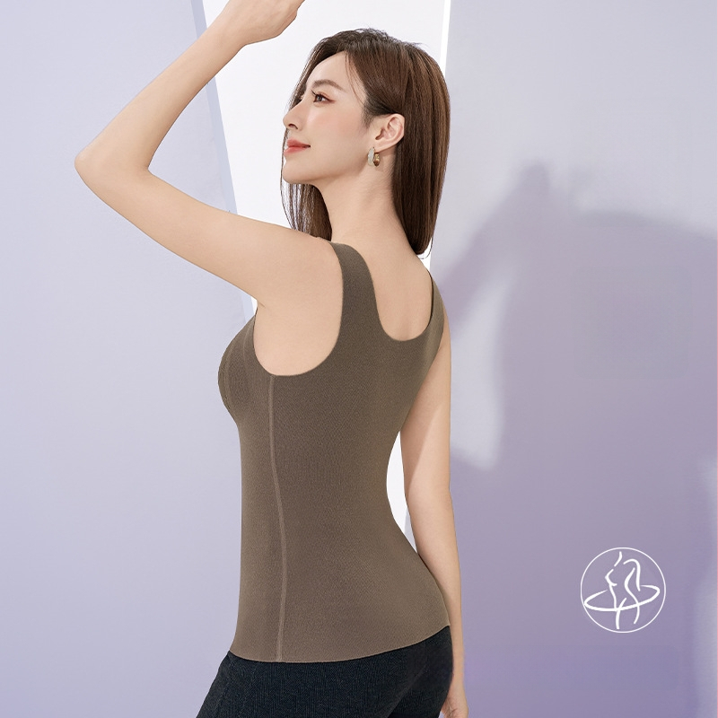 Γυναικείο θερμικό γιλέκο με δαντέλα, ενσωματωμένες επενδύσεις στήθους, παχύ πολυεστερικό ύφασμα 201–250 g/m², V-σχήματος λαιμού